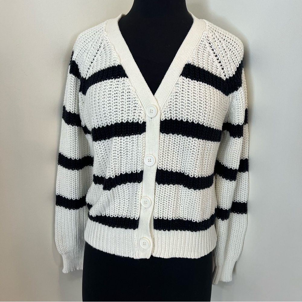 Aqua Striped Knit Cardigan Sweater - Picture 3 of 9